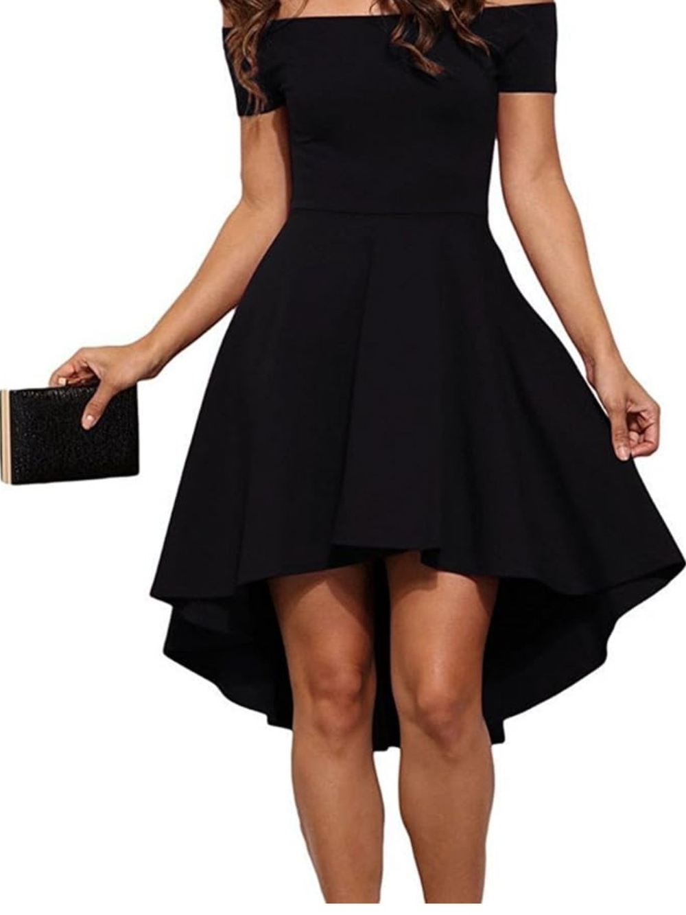 NWOT Sarin Matthews Off-Shoulder High-Low Black Dress